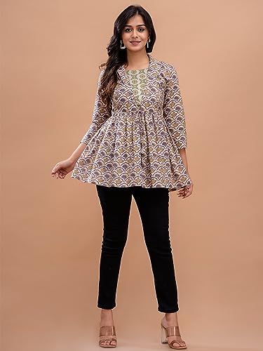 Image of feranoid Women's Cotton Floral Printed Short Kurti Tunic Top