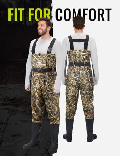 Image of TIDEWE Bootfoot Chest Wader, 2-Ply Nylon /PVC Waterproof Fishing Hunting Waders with Boot Hanger for Men Women Green Brown