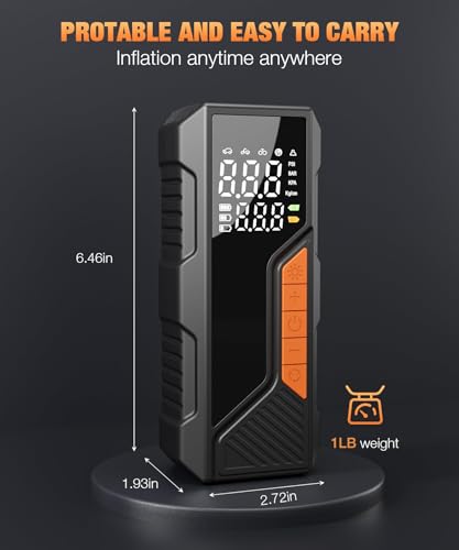 Image of Auto Hub Cordless Tyre Inflator for Car & Bike - 6000 mAh Battery - 2X Faster Inflation- Power Bank - Digital Display - Dual Mode (Battery & 12V Car Port), 150PSI Air Pump, Tyre Inflator - Orange