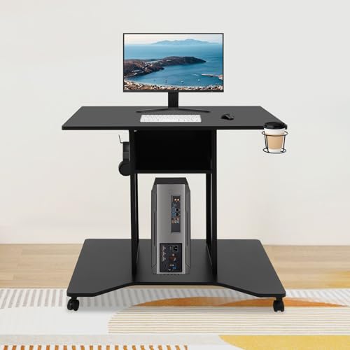 Bureau d'ordinateur mobile gain de place de 80 x 60 cm noir robuste