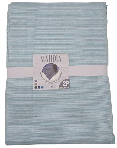 Mahdia Tagesdecke, Sofaüberwurf, Überwurf aus reiner Baumwolle, gestreift, Farbe: Aquamarin, Einzelbett