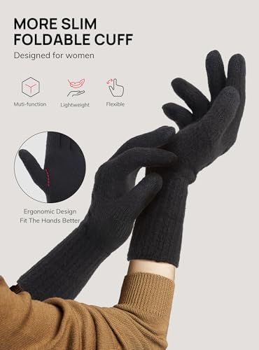 TRENDOUX Winter Handschuhe Damen Thermo, Warm Elastisch Touchscreen Handschuhe, Flauschige Handy Verdickt Fäustlinge Für kaltes Wetter Indoor Outdoor Laufsport, Wandern - Schwarz