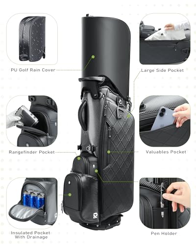 RIOROO 14 Way Golf Stand Bag review - PU Leather, Full-Length Dividers, Waterproof Image 4
