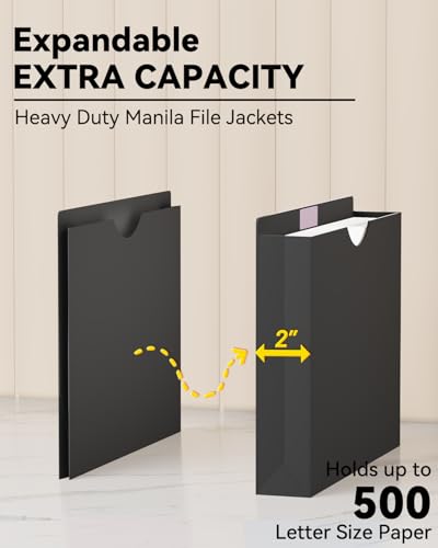 ANSOOK 2 Inch File Jackets & File Pockets,12 Pack Plastic Manila File Folders Letter Size, Heavy Duty Expandable Manile File Jackets, Reinforced Straight Cut Tab,Expanding File Jacket Folders - Image 4