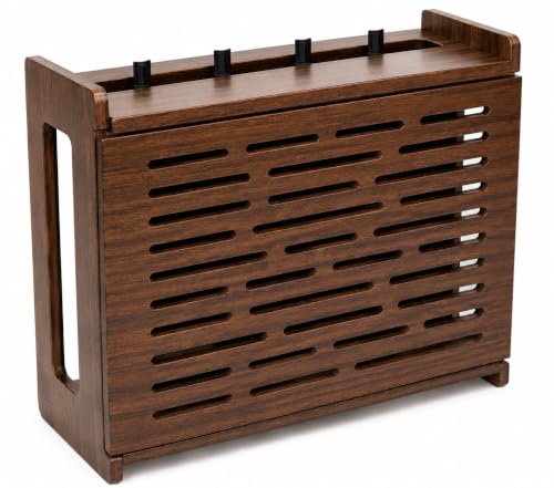 Jacob & Lane Decorative WiFi Box Hider - Bamboo Router and Modem Storage - Wall Mountable Wooden Shelf to Hide Router Modem Box with Cable Management (Up to 11 Tall) (Espresso)