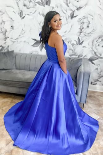 MYDRESS One Shoulder Prom Dresses with Bow Satin Long Sleeveless Ball Gowns Prom Dresses with Pockets4