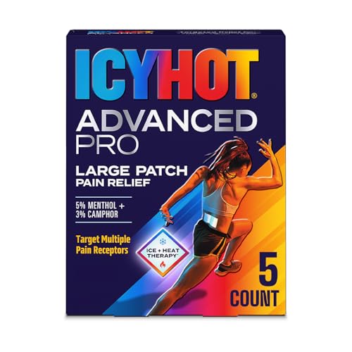 Icy Hot Advanced PRO Pain Relief Patches Extra Strength with Menthol 5% and Camphor 3% Fabric Patch for Backaches Neck Shoulder Knee Elbow Ankle and Leg Muscle Strains and Arthritis 5 ct.