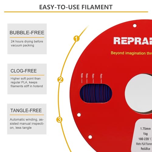 Image of Reprapper Dual Color Filament Fillamentum pla 1.75 Multicolor 1.75mm for 3D Printer, Color Change Filament PLA, 2.2lbs (1kg), Matte PLA Red & Blue