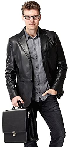 Men Leather Blazer Jacket Genuine Nappa Lambskin Single breasted Peak lapel Fully Lined3