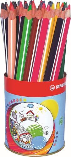 Lápiz de color triangular STABILO Trio Thick grueso y ergonómico con 12 colores en lata
