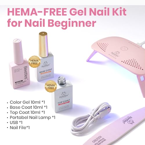 Image of Beetles 10ML HEMA-Free Pink Gel Nail Kit with U V Light, 5 Pcs Light Pink Bubble Gel Polish Set DIY Home Salon Travel Portable Manicure Kit with Base &Top Nail File Coat Soak Off Gift for Women Girls