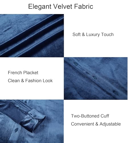 Alex Vando Mens Velvet Shirts Regular Fit Long Sleeve Soft Stretch Casual Button Down Shirt