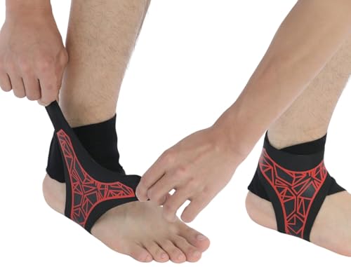 2 Pack Ankle Brace & Elastic Supports for Men & Women Ankle Support Ankle Compression Sleeve Plantar Fasciitis Relief Achilles Tendonitis Brace Achilles Tendonitis Wrap (Red S/M)