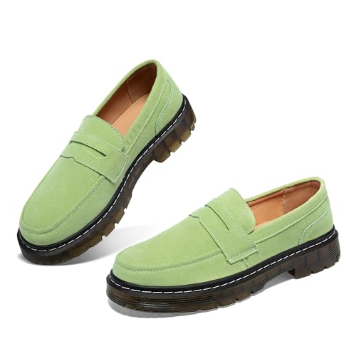 SENNYO Women's Suede Penny Loafer Comfort Driving Moccasins Casual Slip-Ons Loafer Flats Fashion Women Business Work Shoes Pistac,8.5 US