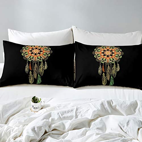 Homemissing Dreamcatcher Bedding Set for Girls Boys Boho Dream Catcher Comforter Cover Indian Feather Duvet Cover Tribal Elements Dark Bedding & Linen King Bedding 3Pcs - Image 3