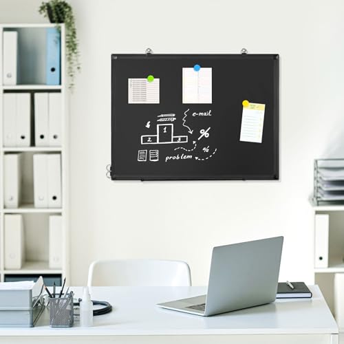 Tableau noir magnétique double face 61x45cm avec cadre aluminium noir