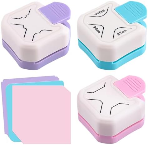 LEONTOOL 3Pcs Paper Corner Rounder, (R4mm+R7mm+R10mm) 3 Way Beauty Shape Corner Punch, Chamfer Tag Punch, Paper Edge Cutter for Paper Crafts DIY Projects, Laminate, Photo, Cardstock, Scrapbooking