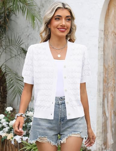 IECCP Cardigan Sweaters for Women Short Sleeve Lightweight Open Front Crochet Knit Shrugs 2025 Womens Fashion2