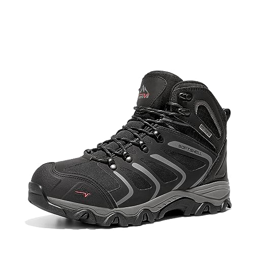 NORTIV 8 Men's Ankle High Waterproof Hiking Boots Outdoor Lightweight Shoes Trekking Trails Armadillo 7 Wide Black/Dark/Grey