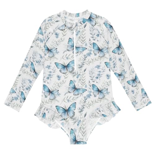 Girls One Piece Swimsuits Long Sleeve Rash Guard Bathing Suit UPF 50+ Swimwear for Toddler Kids Little Girls 3-12T