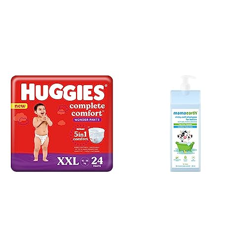 Image of Huggies Complete Comfort Wonder Pants, Double Extra Large (XXL) Size Baby Diaper Pants, (24 count) & Mamaearth Milky Soft Shampoo with Oats, Milk and Calendula for Babies (400 ml)