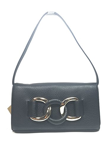 Michael Kors Womens Oversized Id Chain Pebbled Leather Clutch Black / Gold