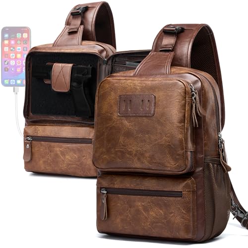 MOYYI Leather Sling Bag with USB