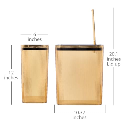 Glad Bathroom Trash Can, 2.6 Gallon (10L) - Slim Plastic Waste Basket with Pop-Up Lid and Bag Ring - Colored Clear Trash Can for Bedroom, Office, College Dorm - Brown - image 4