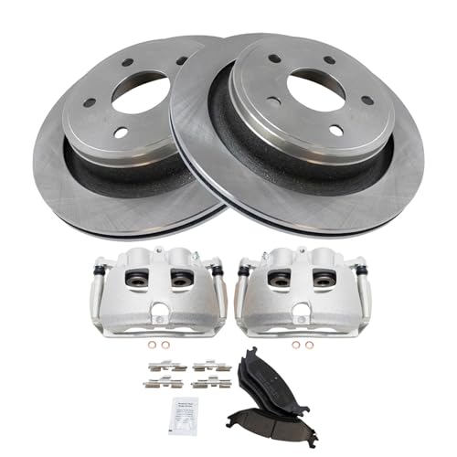 Image of TRQ Rear Brake Pad, Caliper, & Rotor Kit Ceramic Vented Compatible with 2012 Ram 1500