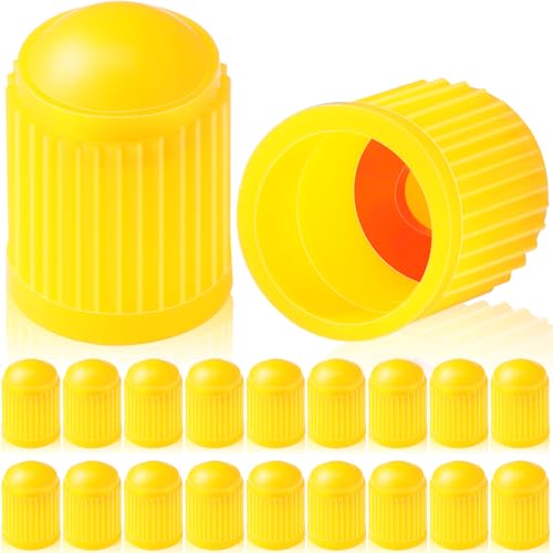 Image of Outus 20 Pack Tyre Valve Dust Caps for Car, Motorbike, Trucks, Bike, Bicycle (Yellow)