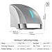 modunful Hand Dryers for Bathrooms Commercial, Electric Hand Dryer Touchless, Extra Quiet Low Noise(40db), Wall Mounted Type(1600W) (Silver)