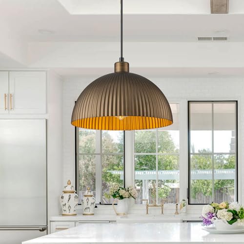 Lingkai Vintage Antique Brass Dome Pendant Light, 11.8'' Pendant Lights Kitchen Island, Hanging...