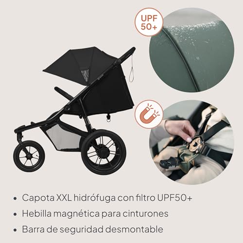 Miniatura 7 de Lionelo Azura Cochecito De Bebé Para Correr Desde 6 Meses A 22 Kg Carro Bebe Triciclo Para Correr Respaldo Ajustable Posición Reclinada Ruedas Grandes Inflables Suspensión Completa Capota Xxl Black