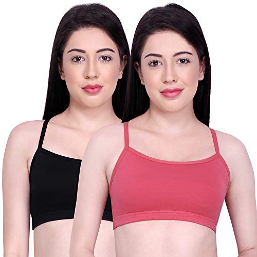 Image of INKURV Slip On Beginner's Bra for Girls & Teenagers, Non Padded Sports Bra| Adjustable Straps with No Hooks| Double Layered Fabric, Non-Wired Seamless Bralette for Gym-Combo of 2