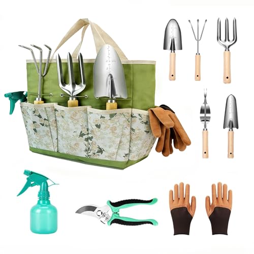 Garden Tool Set, 9 Pcs Heavy Duty Stainless Steel Gardening