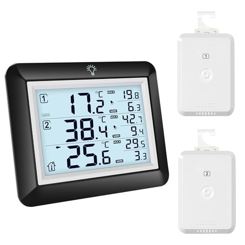 Urageuxy Kühlschrankthermometer Digital mit Alarm, Gefrierschrank Thermometer mit 100M Reichweite, Hintergrundbeleuchtung, -40 °C bis 60 °C...