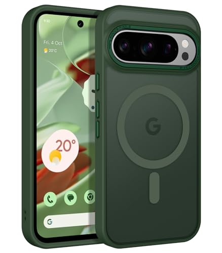 VENINGO Funda Magnética para Google Pixel 9/9 Pro, Compatible con MagSafe Antigolpes Protección de Grado Militar Translúcida Mate Delgado, Verde 🔥