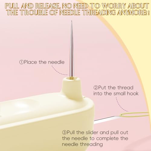 Image of HASTHIP 2 in 1 Needle Threader Seam Ripper, Automatic Sewing Machine Opening Machine Quilting Supplies Sewing Kit Rapid Sewing Machine Circular Sewing Machine, Beige