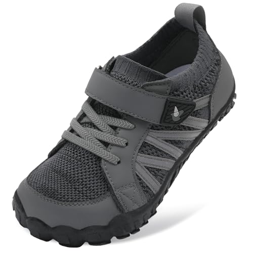 LeIsfIt Kids Barefoot Shoes Girls Boys Wide Sneakers Big Kids Breathable Anti-Slip Hiking Shoes for Walking Climbing Dark Grey 2 Big Kid