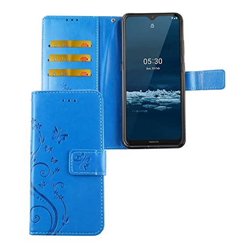 Protection Nokia 5.3 en similicuir bleu aux finitions soignées et motifs floraux exclusifs