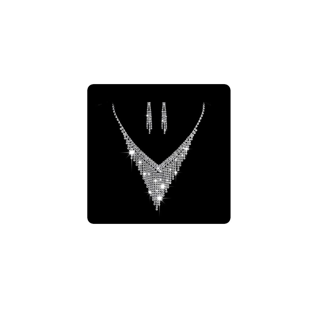 Wedity Novia Novia Collar de Cristal Pendientes Set Bodas de Plata Nappa Crew Collares De Cuello Joyería