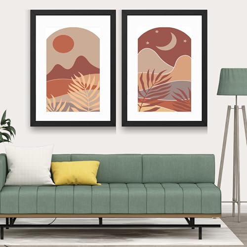 Image of CRAFT QUEST Wall Art Decor Paintings | Set of 2 BOHO Wall Art Frames for Home Decoration | Ideal for Living Room, Bedroom & Office (Black, 10 X 13 Inches Each Frame)