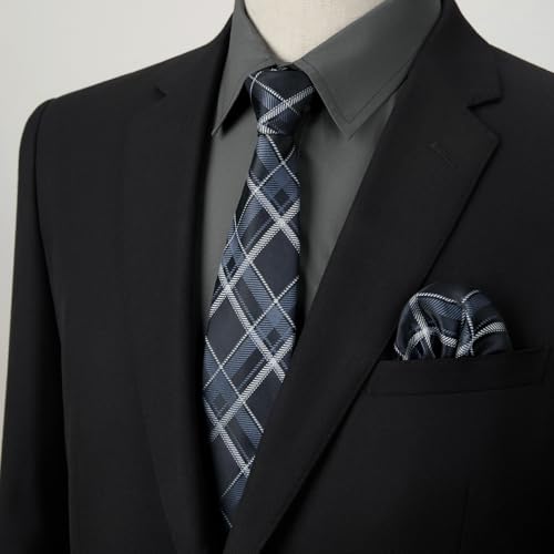 Image of HISDERN Mens Dress Shirt with Tie Pocket Square Set Classic Button Down Shirt Matching Tie Long Sleeve Shirts