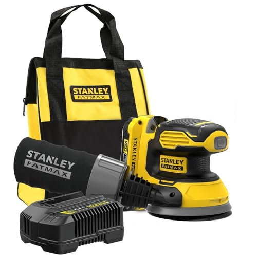 STANLEY FATMAX V20 Ponceuse Excentrique Sans Fil 18 V 12 000 trs/min avec 1 Batterie 2 Ah, 1 Chargeur 2 Ah 1 Sac V20 SFMCW220D1S-QW