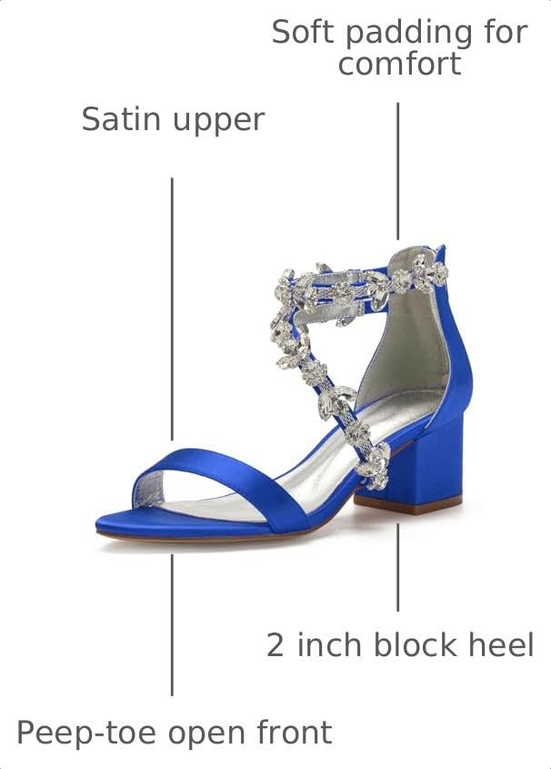 Image of Anna's Bridal Women's Low Block Heel Sandals Chunky Ankle Strap Crystal Wedding Dress Shoes Low Heel Comfortable Pump Sandals