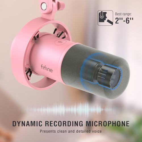 Image of FIFINE XLR /USB Dynamic Microphone, Studio XLR Vocal Podcast Microphone for Recording, USB Streaming Mic with Mute Button, Gain Knob, Headphones Monitoring for Voice-Over, Video-Amplitank K688 Pink