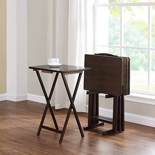 Kippuo Walnut 5-Piece Folding Tv Tray Table Set, 19 X 15 X 26 Inch #TOP1