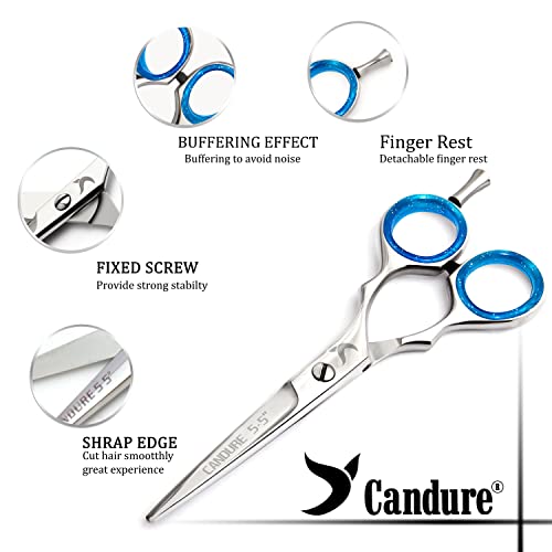 Candure Friseurschere & Effilierschere Set Professionelle Haarschneideschere Rostfreier Stahl Haare Schere Schneiden ausdünnen Modellierschere frisör Scheren für Männer, Frauen und Kinder 5.5'