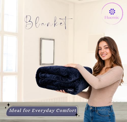 Image of Navy Blue Double Bed Blanket 500 TC Super Soft Premium Microfiber Blanket, 87 x 85 Inches, Warm & Lightweight Winter Blanket, Soft Cozy AC Blanket, All Season Bed Blanket for Home & Travel