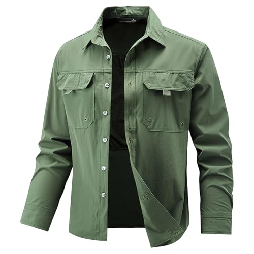YOSUWOAI Camisa de caza para hombre, camisa de caza con botones, camisa informal para senderismo, pesca, trekking, safari, camisa de pescador, cómoda, transpirable, camisa de trabajo de color sólido